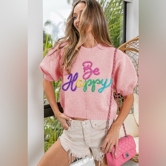 BiBi Ribbon Bow Detail Puff Sleeve Sweater